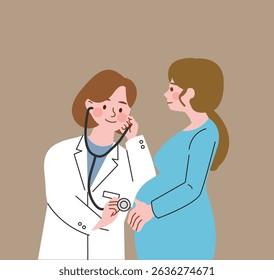 Doctor examining a pregnant woman with a stethoscope