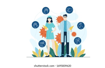 doctor explain about covid-19 corona virus flat illustration