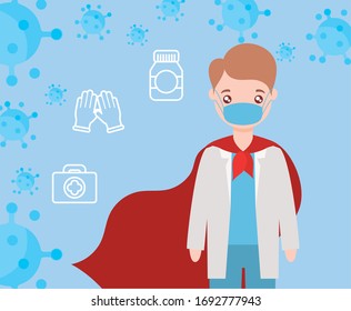 doctor explain how prevent the spread of covid 19 vector illustration design