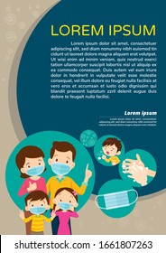 Doctor explain Inforgraphics, wear face mask,wash hands.Doctor and family wearing protective Medical mask from virus Wuhan COVID-19 for poster