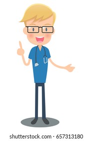 Doctor to explain in a uniform of the blue