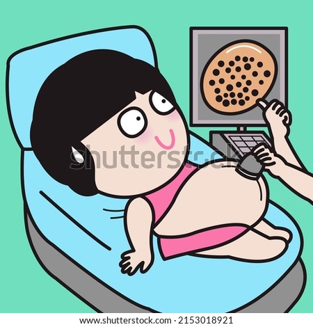 The Doctor Is Explaining About The Bubble Milk Tea In Belly X-ray Results To A Chubby Female Patient Lying In Bed At A Hospital Concept Card Character illustration