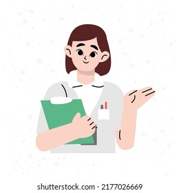 Doctor explaining to patient. Friendly Female Doctor. Flat drawn style vector design illustrations.