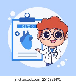 El doctor explica sobre cardio, Ilustración vectorial