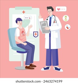 El doctor le explica al niño cómo usar la medicina