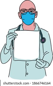 Doctor with Face Mask holding a white Banner