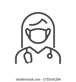 Doctor with face mask protection linear icon fully editable
