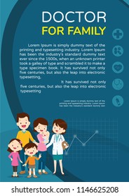 Doctor and family with children healthcare background poster.Doctor for family and kids Banner,layout template,cover,ad.,poster