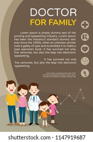 Doctor and family with children healthcare background poster.Doctor for family and kids Banner,layout template,cover,ad.,poster