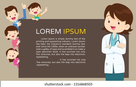 Doctor and family with children healthcare background poster.Doctor for family and kids Banner,layout template,cover,ad.,poster