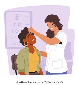 Doctor Female Character Dripping Drops in Patient Eye Suffering of DES, Dry Eyes Syndrome and Conjunctivitis Disease. Medical and Pharmaceutical Vision Treatment. Cartoon People Vector Illustration