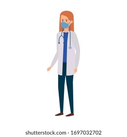 doctor female with face mask isolated icon vector illustration design