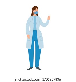 doctor female with face mask isolated icon vector illustration design