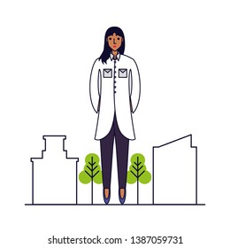 doctor female professional with cityscape