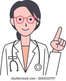 Doctor female upper body pointing
