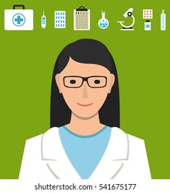 Doctor female vector. Icon for web and mobile application. Flat design style.
