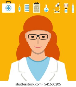 Doctor female vector. Icon for web and mobile application. Flat design style.