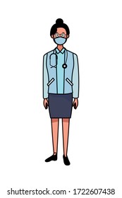 doctor female worker using face mask for covid19 vector illustration design