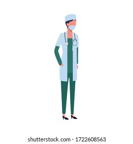doctor female worker using face mask for covid19 vector illustration design