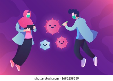 Doctor fight against corona virus illustration concept