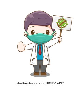 Doctor fight against virus. Vector illustration of chibi character isolated on white background.
