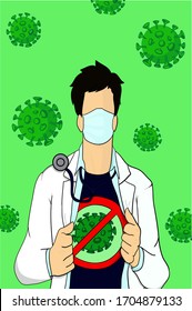 Doctor fight corona virus. Vector illustration