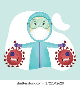 Doctor fighting coronavirus concept. vector illustration