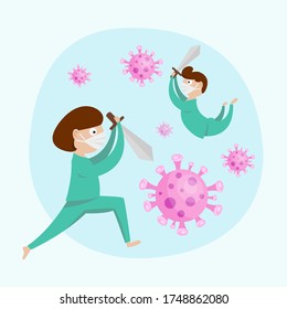 doctor fighting coronavirus. covid-19 concept. vector illustraion