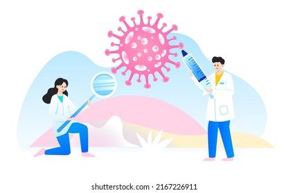 Doctor Is Fighting Virus, Caring For Women's Health, Vector Illustration