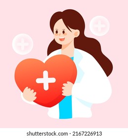 Doctor Is Fighting Virus, Caring For Women's Health, Vector Illustration