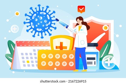 Doctor Is Fighting Virus, Caring For Women's Health, Vector Illustration