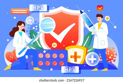 Doctor Is Fighting Virus, Caring For Women's Health, Vector Illustration