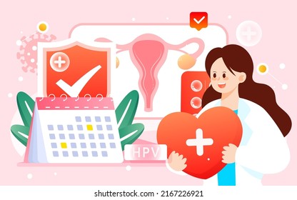 Doctor Is Fighting Virus, Caring For Women's Health, Vector Illustration