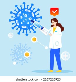 Doctor Is Fighting Virus, Caring For Women's Health, Vector Illustration