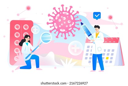 Doctor Is Fighting Virus, Caring For Women's Health, Vector Illustration