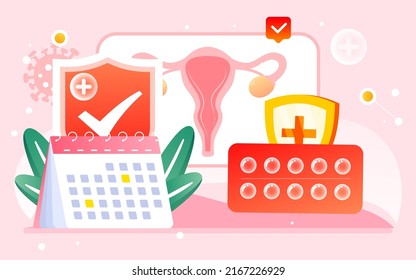 Doctor Is Fighting Virus, Caring For Women's Health, Vector Illustration