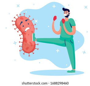 doctor fighting virus comic characters vector illustration design