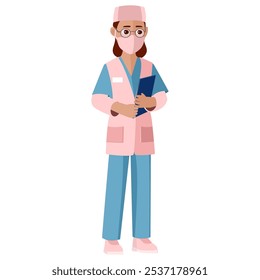 Doctor with files. Vector illustration in a flat style