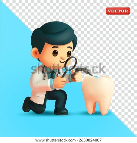 Doctor filling teeth, 3D vector. Suitable for health and education