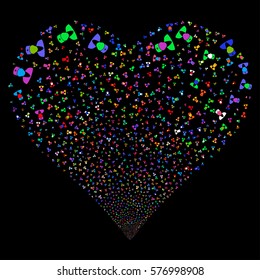 Doctor fireworks with heart shape. Vector illustration style is flat bright multicolored iconic symbols on a black background. Object love heart done from confetti icons.