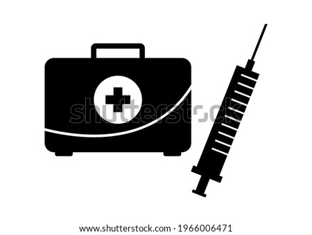 Doctor First aid box and syiringe icon, medical briefcase icon vector isolated