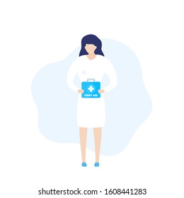 doctor with first aid kit in the hands, vector