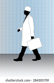 Doctor with first-aid kit. Vector illustration.