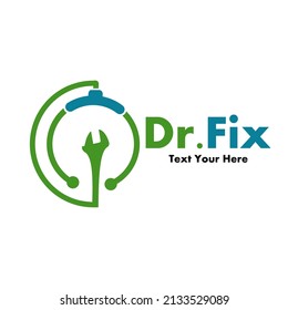 Doctor Fix vector logo template. This design use stethoscope and wrench symbol. Suitable for maintenance.