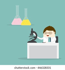 Doctor and flask chemical lab test.