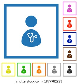 Doctor flat color icons in square frames on white background