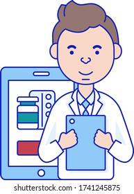 Doctor, Flat Design, Doctor with Tablet, Pills