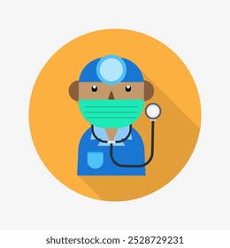 Doctor flat icon isolated on circular colored background with long shadow. For sign, symbol, infographics, presentation or web graphics.	