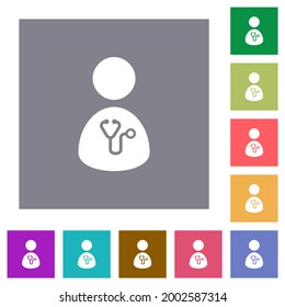 Doctor flat icons on simple color square backgrounds