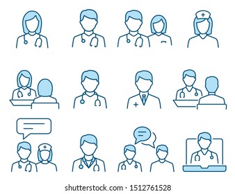 Doctor flat line icons. Editable Stroke. Change to any size and any colour.
